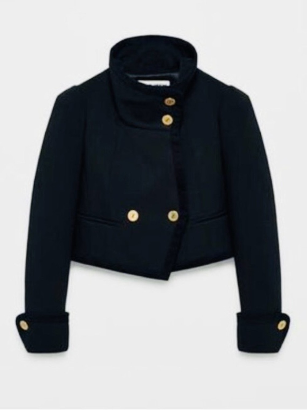 Zara Cropped Navy Military-Style Jacket with Gold Buttons Size S